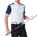 GoPlayer男彈性快乾短袖上衣(白體藍袖)