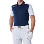 GoPlayer Men's Elastic Quick Dry Short Sleeve Top (Blue Body White Sleeves)