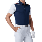 GoPlayer Men's Elastic Quick Dry Short Sleeve Top (Blue Body White Sleeves)