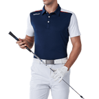 GoPlayer Men's Elastic Quick Dry Short Sleeve Top (Blue Body White Sleeves)