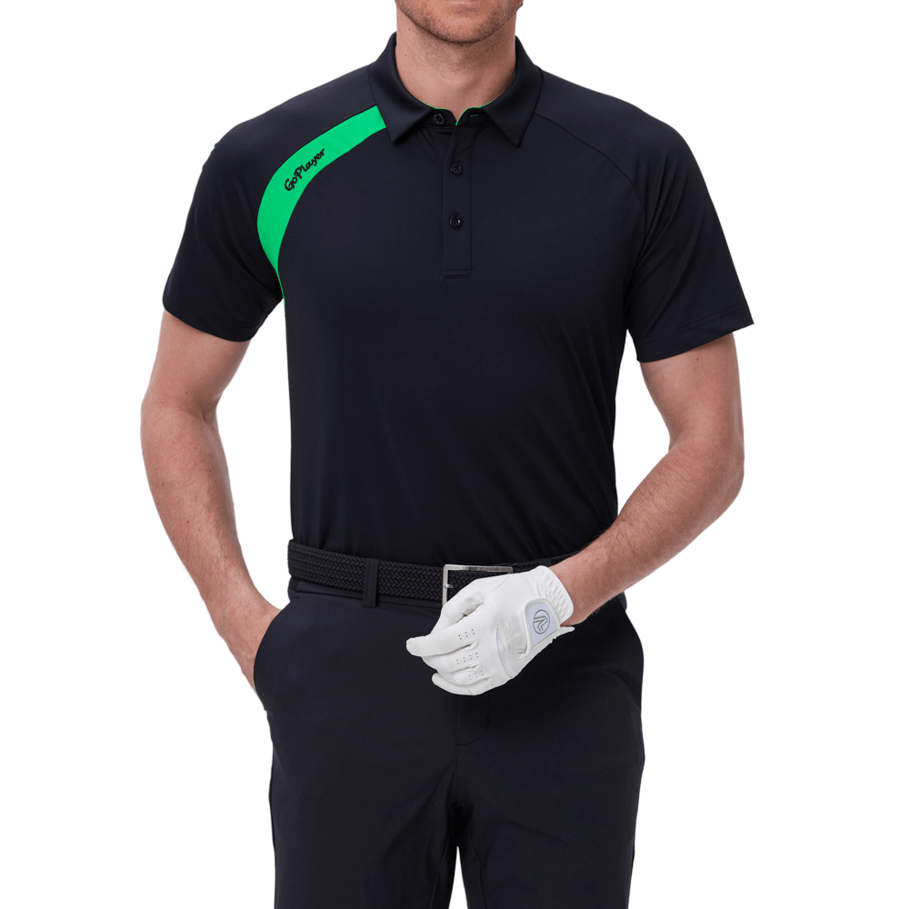 GoPlayer Men's Golf Color Block Short-Sleeve T-Shirt (Black)
