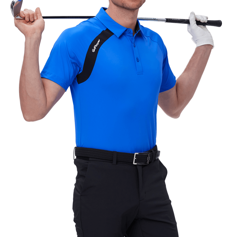 GoPlayer男高爾夫撞色短袖(藍)