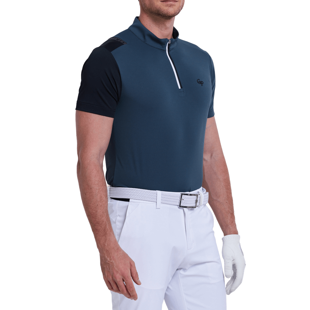 GoPlayer メンズ スタンドカラー ゴルフ 半袖 Tシャツ (ダークグリーン)