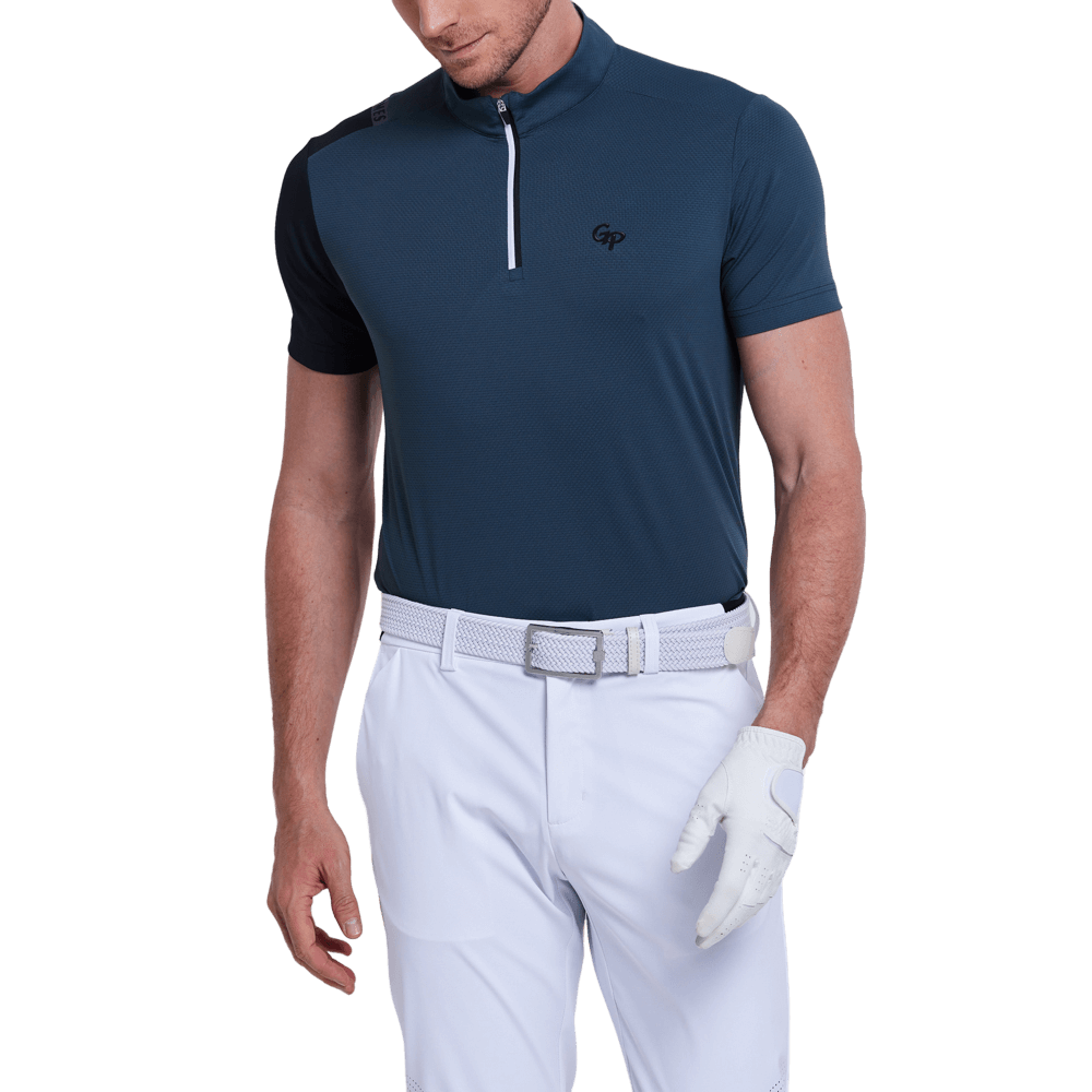 GoPlayer メンズ スタンドカラー ゴルフ 半袖 Tシャツ (ダークグリーン)