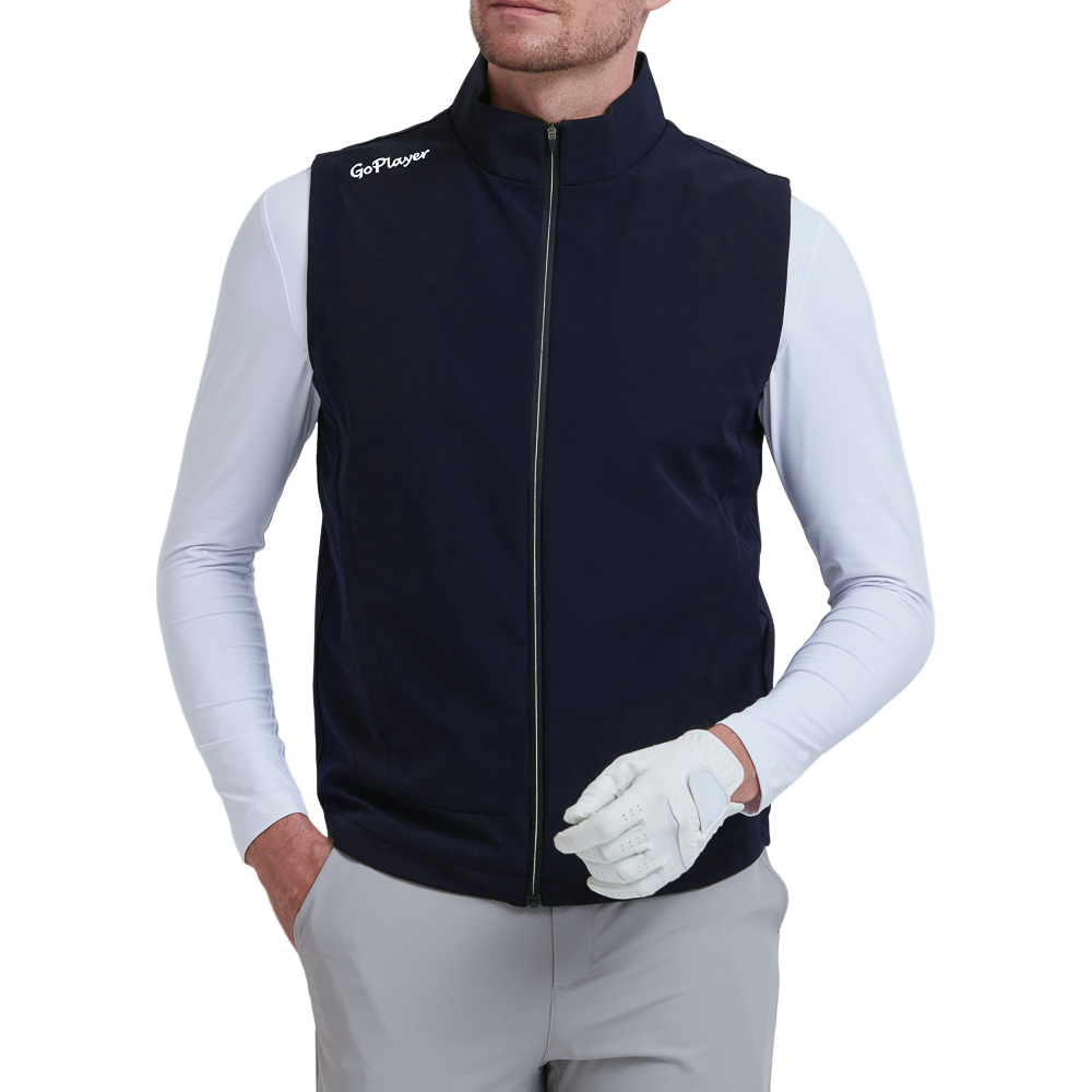 GoPlayer Men's Golf Windproof Warm Sports Vest (Navy Blue)