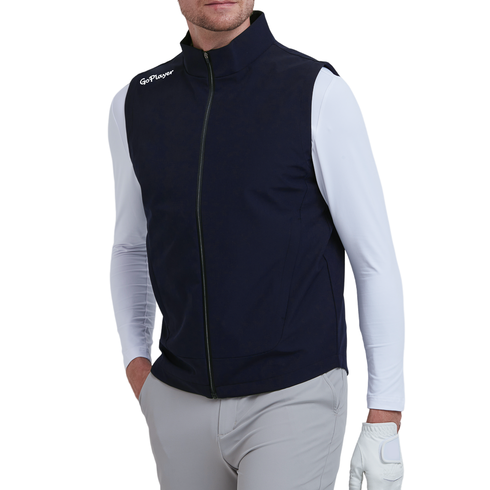 GoPlayer Men's Golf Windproof Warm Sports Vest (Navy Blue)