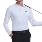 GoPlayer Men's Quick-Dry UV Protection Long-Sleeve Polo Shirt (White)