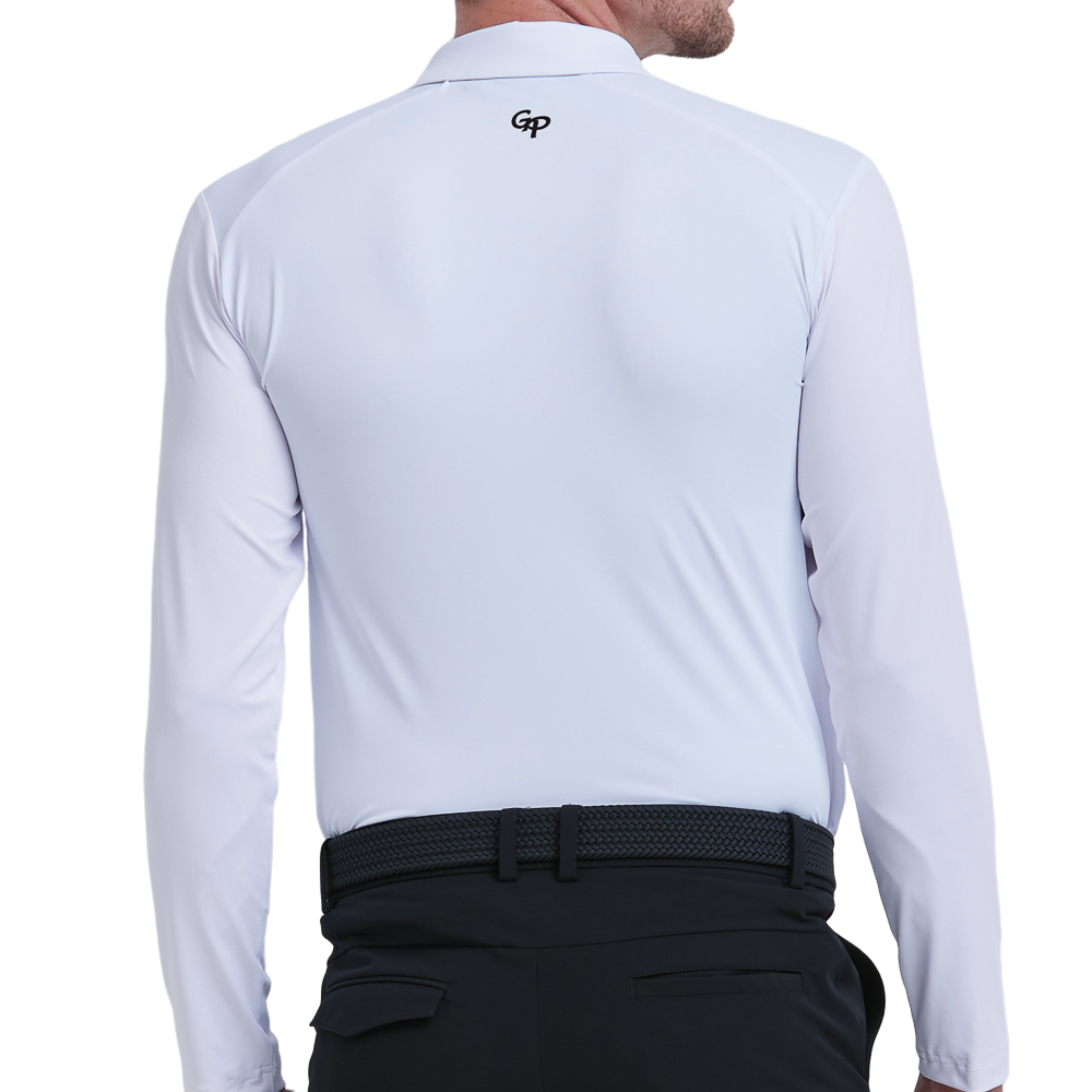 GoPlayer Men's Quick-Dry UV Protection Long-Sleeve Polo Shirt (White)