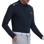 GoPlayer Men's Quick-Dry UV Protection Long-Sleeve Polo Shirt (Black)