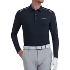 GoPlayer Men's Quick-Dry UV Protection Long-Sleeve Polo Shirt (Black)