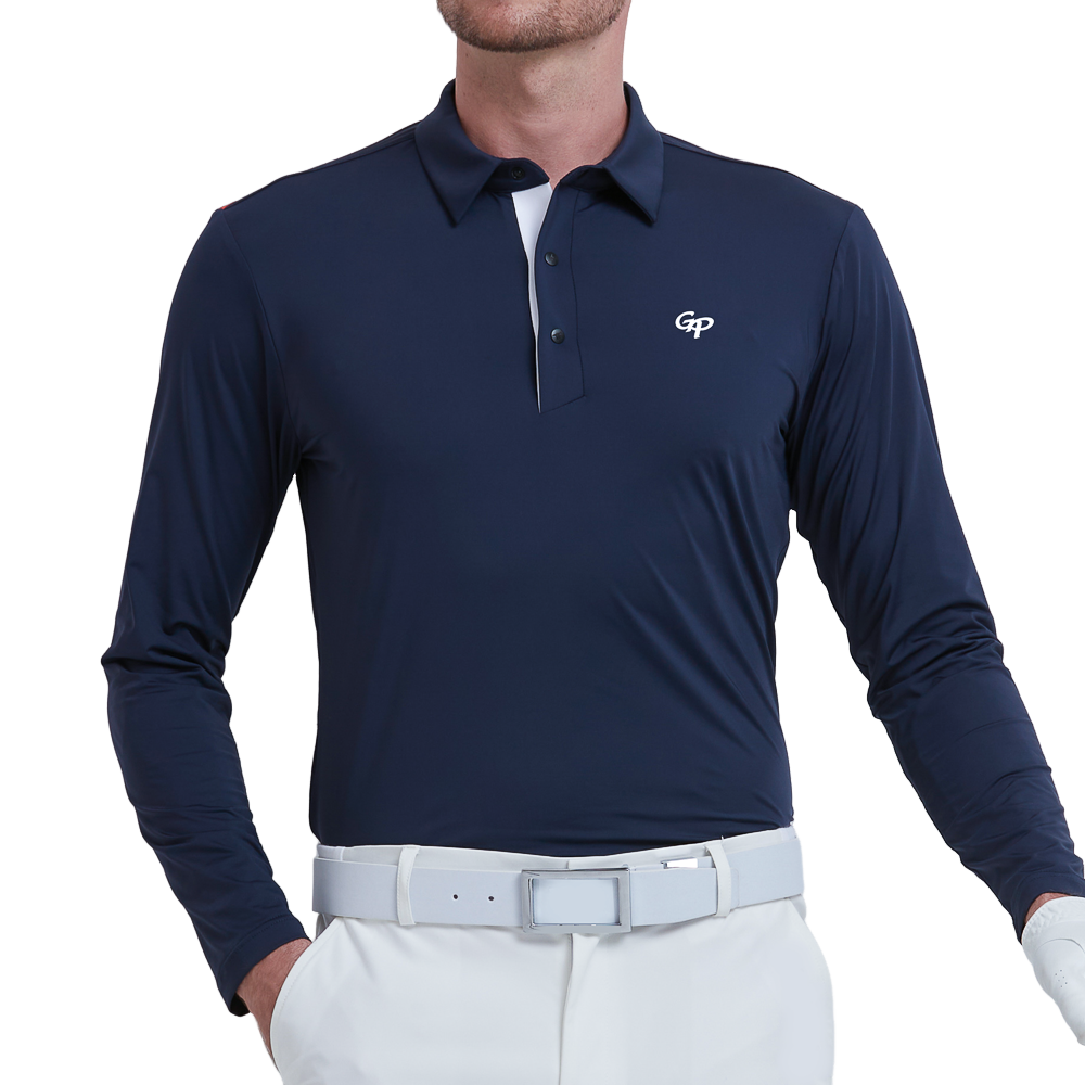 GoPlayer Men's Stretch Quick-Dry Long-Sleeve Top (Navy Blue)