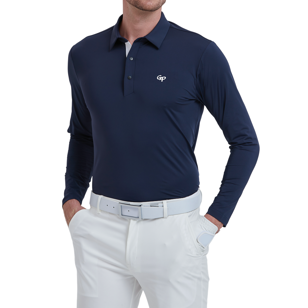 GoPlayer Men's Stretch Quick-Dry Long-Sleeve Top (Navy Blue)