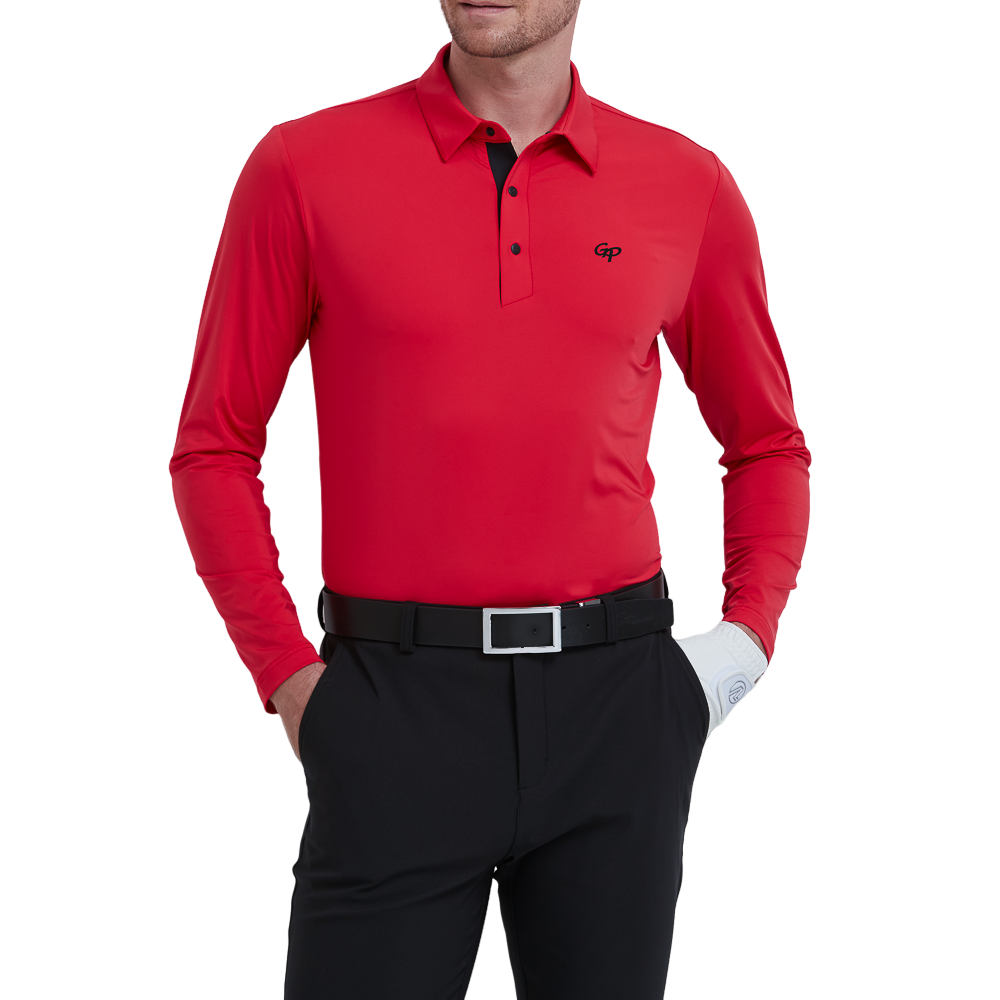 GoPlayer Men's Stretch Quick-Dry Long-Sleeve Top (Red)