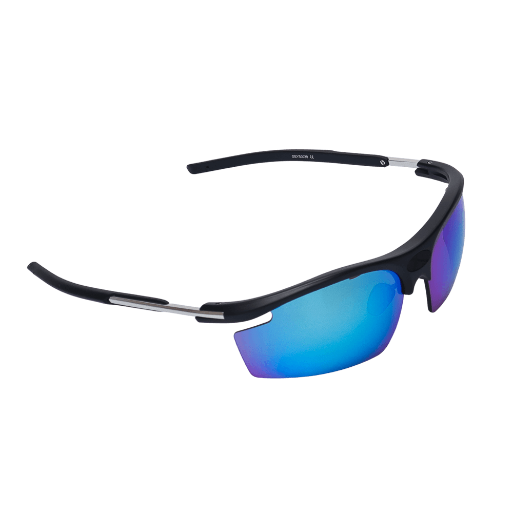 GoPlayer 軽量サングラス（サンドブラックフレーム、ホワイト＆ブルーレンズ）