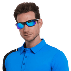 GoPlayer 軽量サングラス（サンドブラックフレーム、ホワイト＆ブルーレンズ）