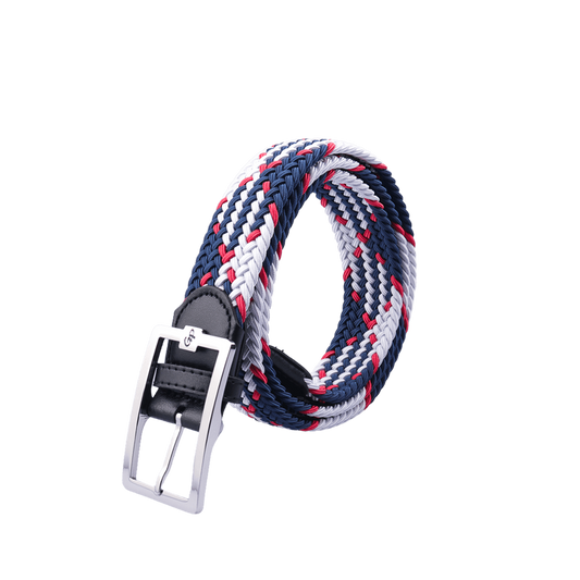 GoPlayer Men's Golf Elastic Belt (Blue, White, Red)