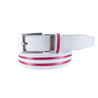 GoPlayer wide automatic buckle belt (white leather with double red stripes)