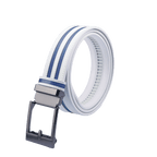 GoPlayer wide automatic buckle belt (white leather with double dark blue stripes)