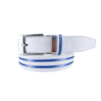 GoPlayer wide automatic buckle belt (white leather with double dark blue stripes)
