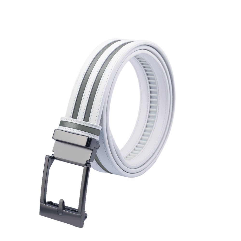 GoPlayer wide automatic buckle belt (white leather with double grey stripes)
