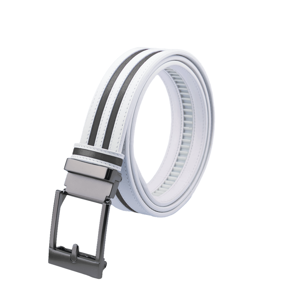 GoPlayer wide automatic buckle belt (white leather with double black stripes)