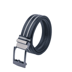 GoPlayer wide automatic buckle belt (black leather with double grey stripes)