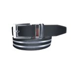 GoPlayer wide automatic buckle belt (black leather with double grey stripes)