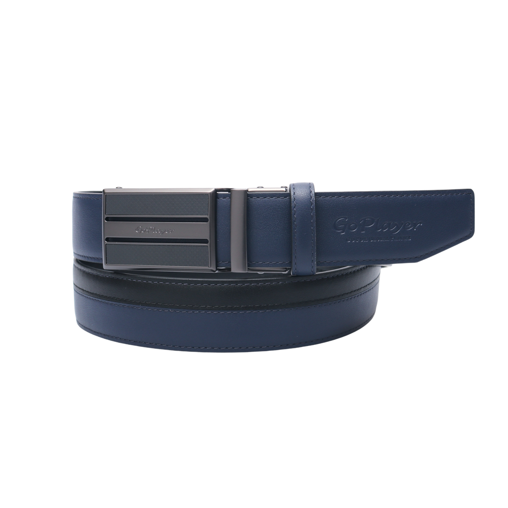 GoPlayer ツートン スライドバックル レザーベルト (ネイビーブルー)
