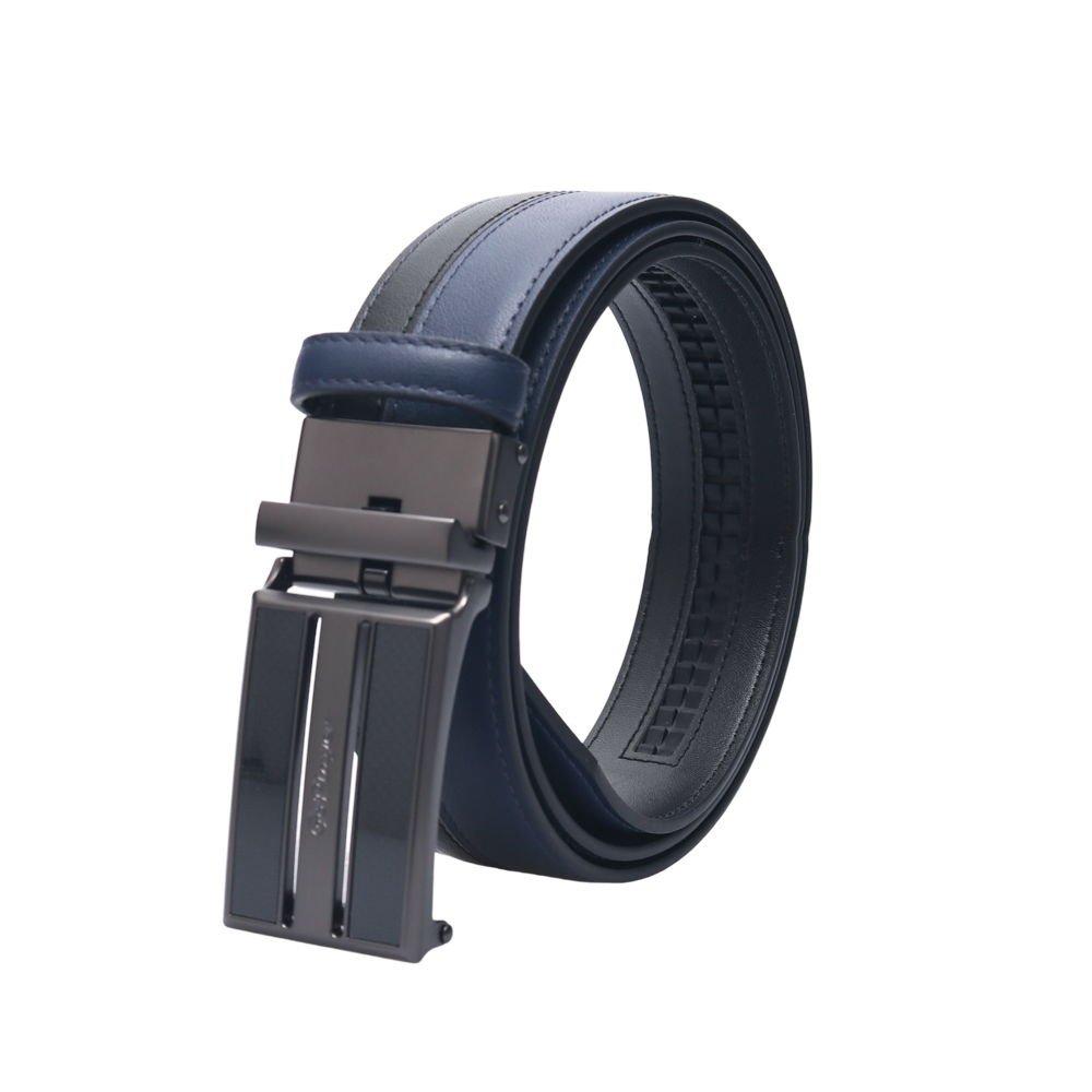 GoPlayer ツートン スライドバックル レザーベルト (ネイビーブルー)