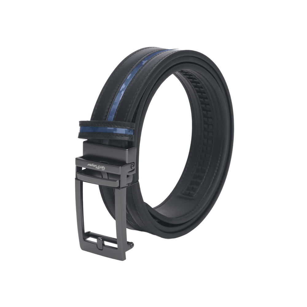 GoPlayer Single-Stripe Leather Belt (Black with Single Blue Stripe)