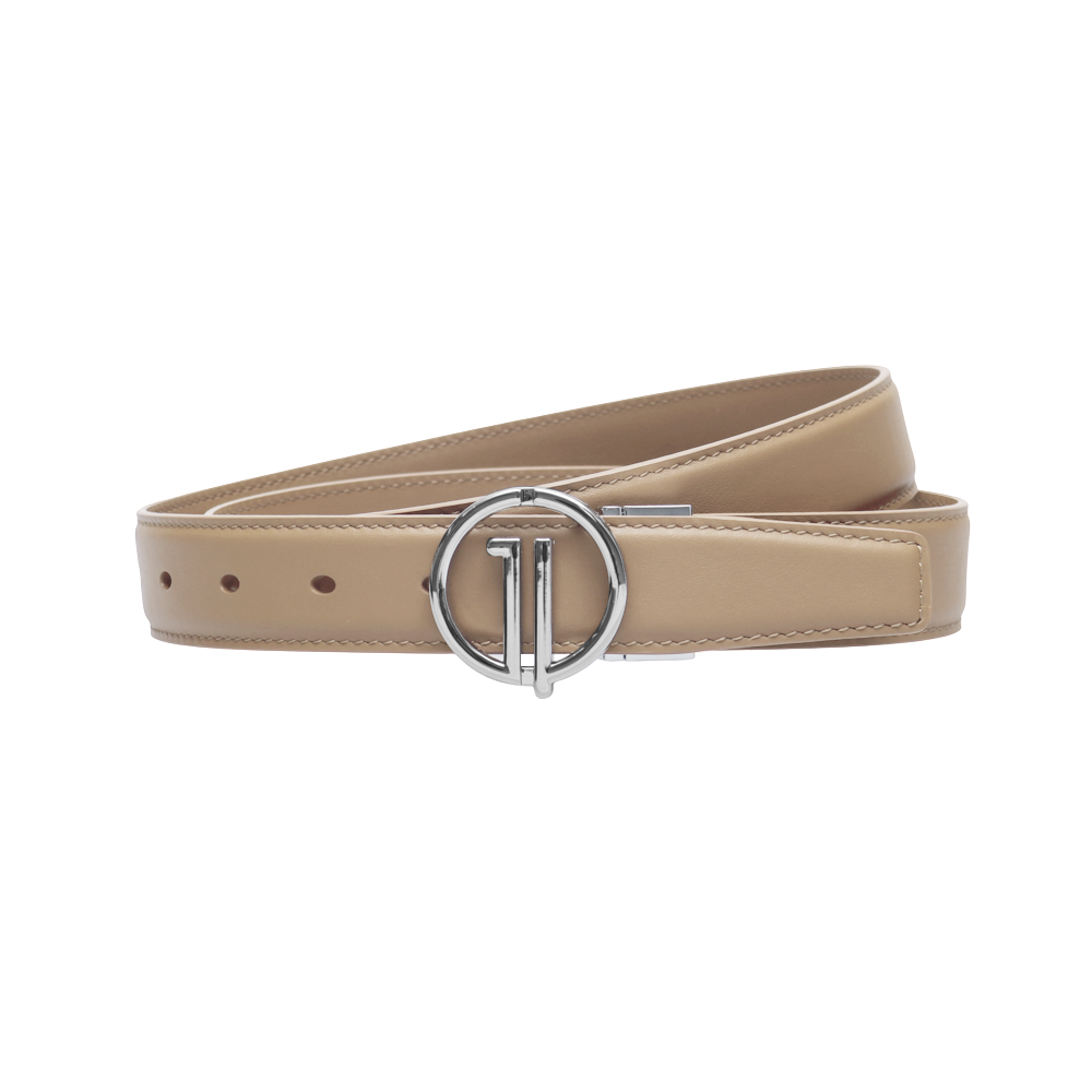 GoPlayer女平紋頭層牛皮皮帶(卡其)