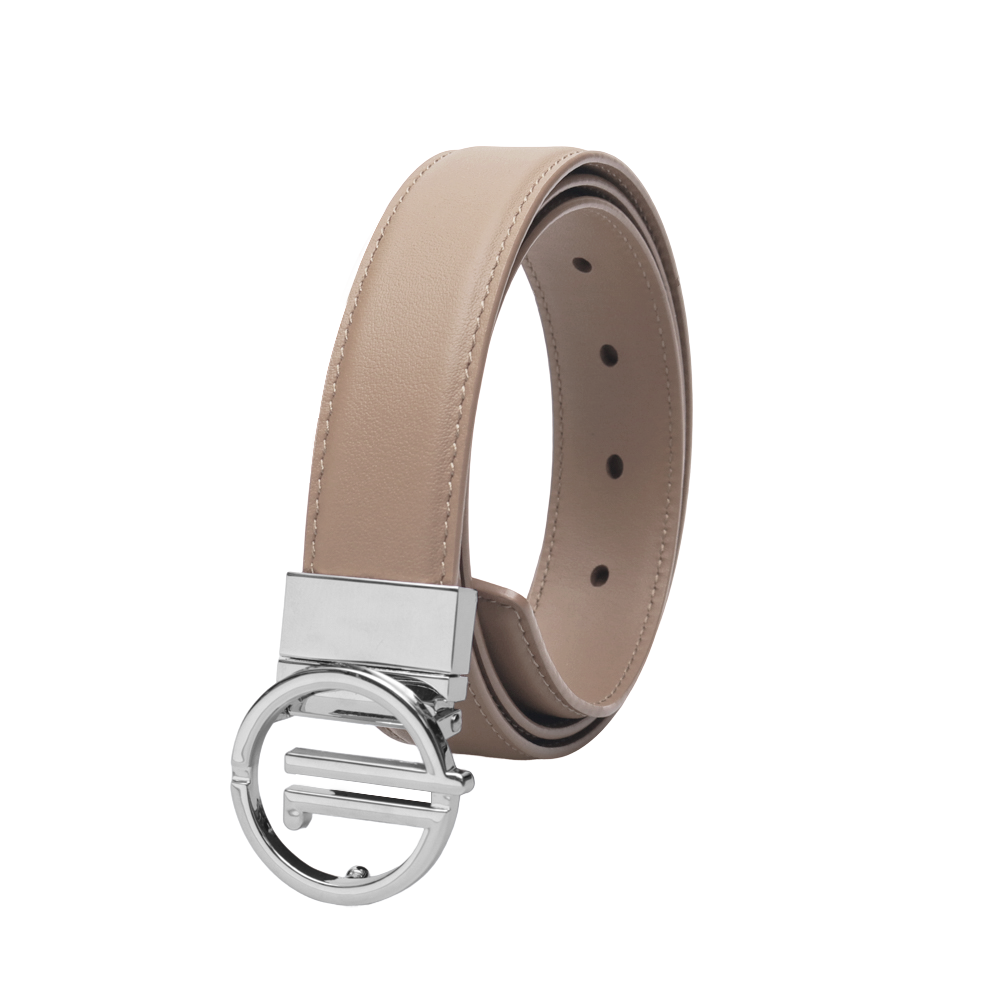 GoPlayer女平紋頭層牛皮皮帶(卡其)