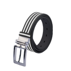 GoPlayer 35mm 両面バックルベルト (黒/黒と白のストライプ)