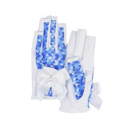 PGA TOUR Women's Golf Fingerless Bow Gloves (White and Blue)