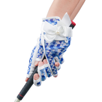 PGA TOUR Women's Golf Fingerless Bow Gloves (White and Blue)