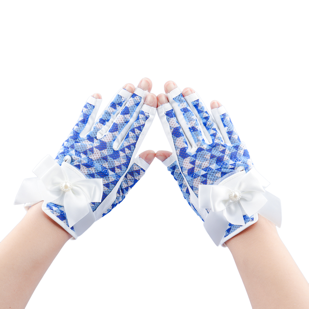 PGA TOUR Women's Golf Fingerless Bow Gloves (White and Blue)