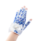 PGA TOUR Women's Golf Fingerless Bow Gloves (White and Blue)