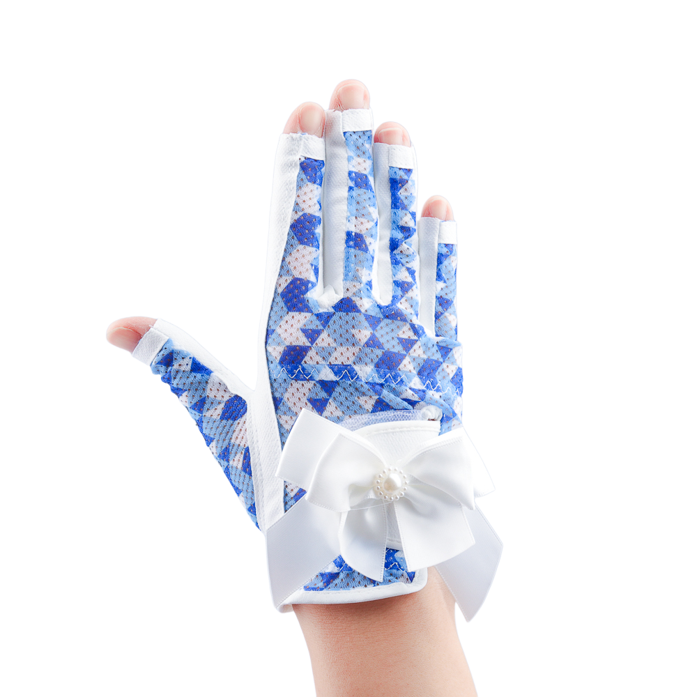 PGA TOUR Women's Golf Fingerless Bow Gloves (White and Blue)