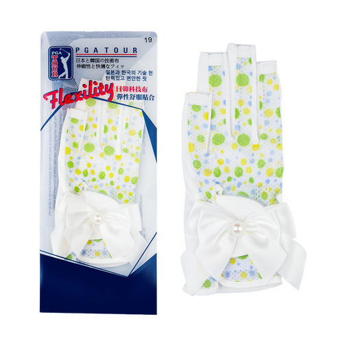 PGA TOUR Women's Golf Fingerless Bow Gloves (White and Green)