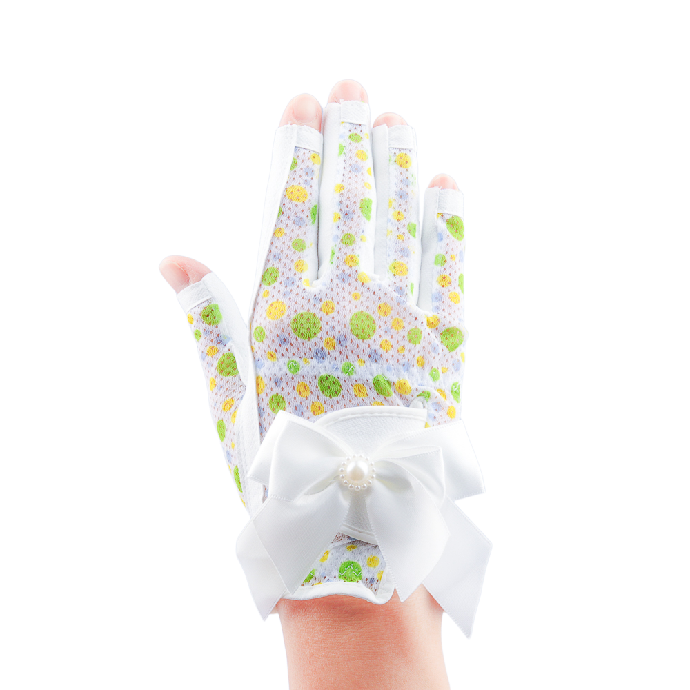 PGA TOUR Women's Golf Fingerless Bow Gloves (White and Green)