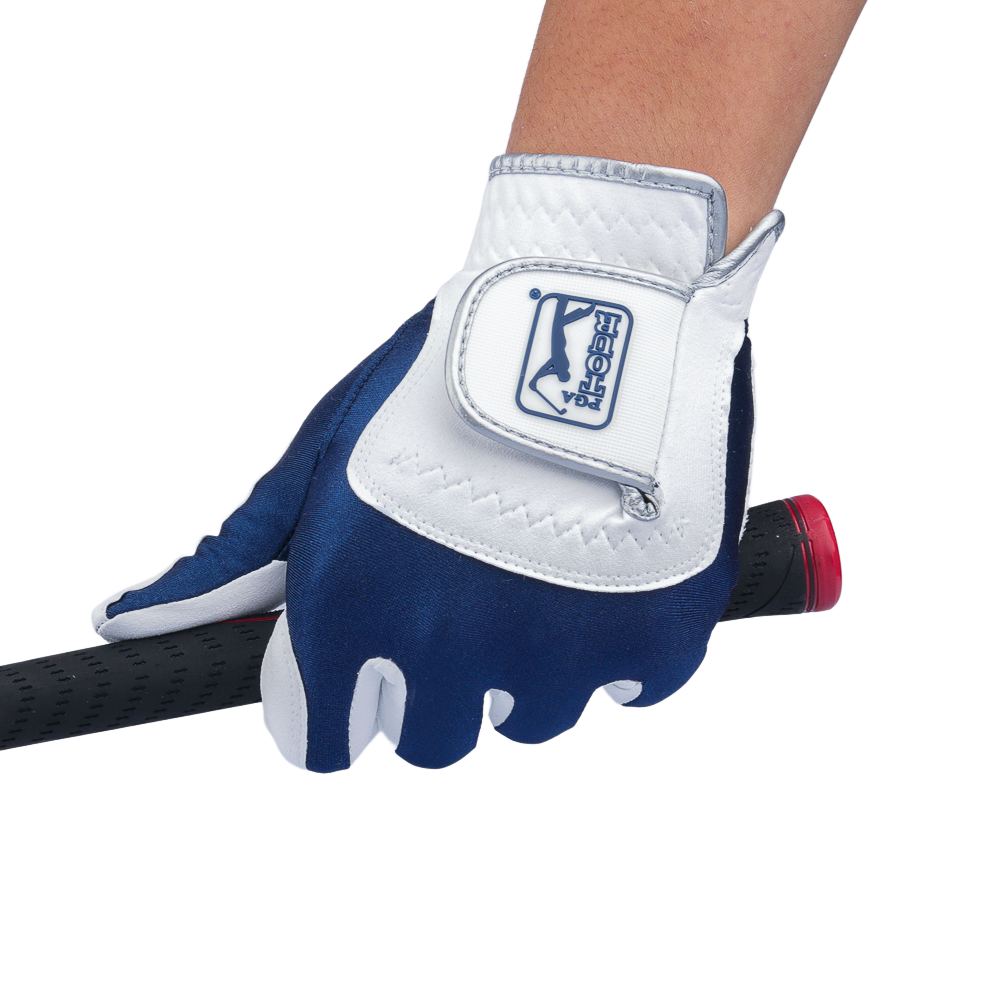 PGA Men's Golf Elastic Non-slip Gloves (White and Dark Blue)