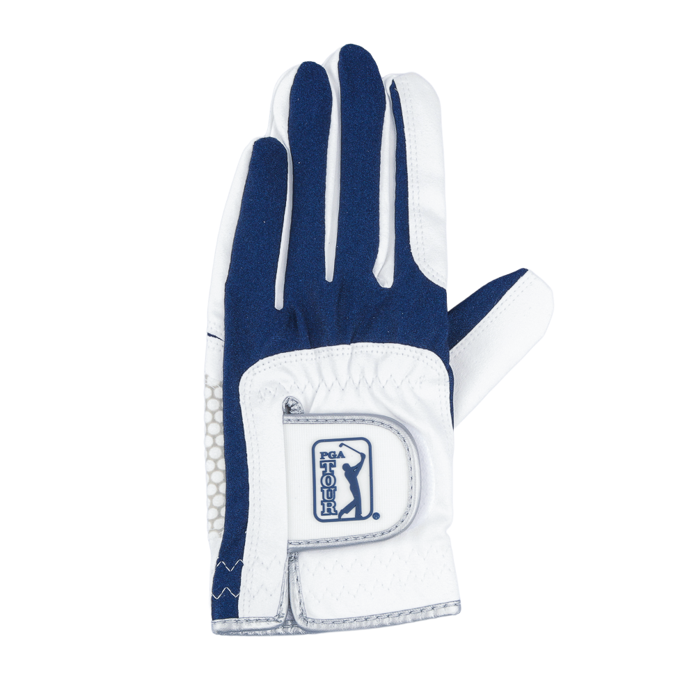 PGA Men's Golf Elastic Non-slip Gloves (White and Dark Blue)