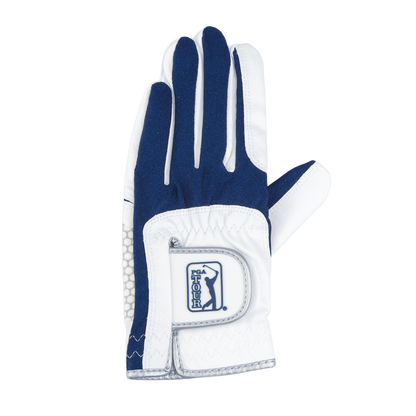 PGA Men's Golf Elastic Non-slip Gloves (White and Dark Blue)