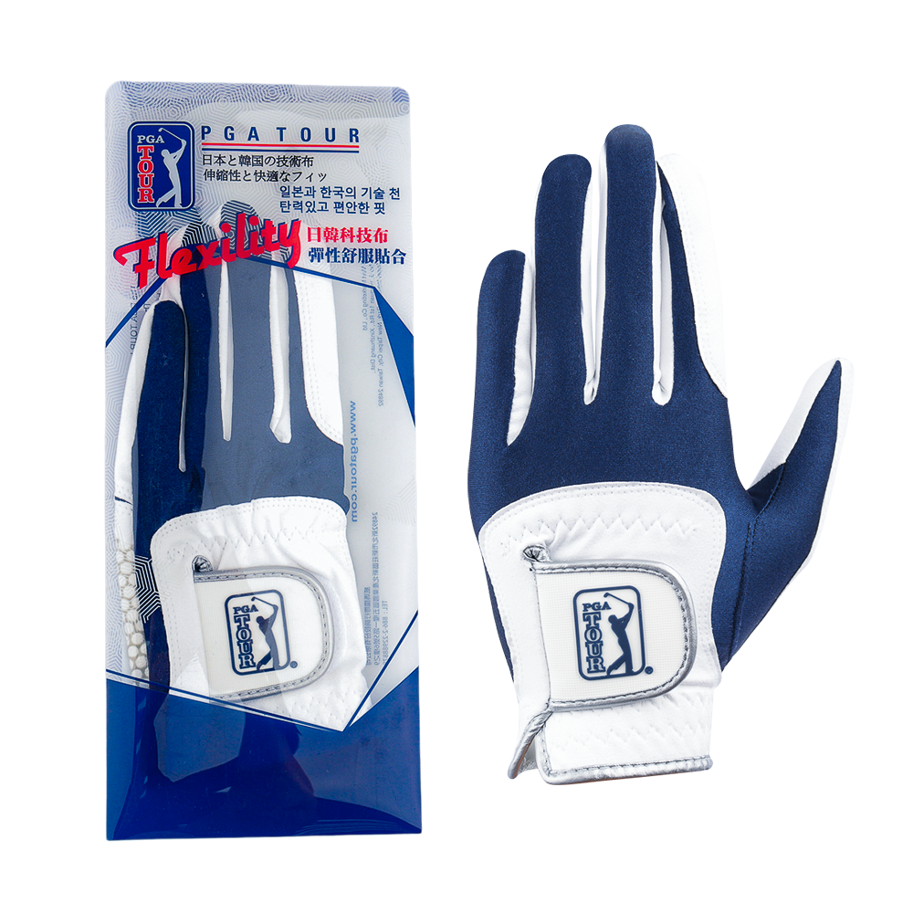 PGA Men's Golf Elastic Non-slip Gloves (White and Dark Blue)