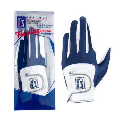 PGA Men's Golf Elastic Non-slip Gloves (White and Dark Blue)