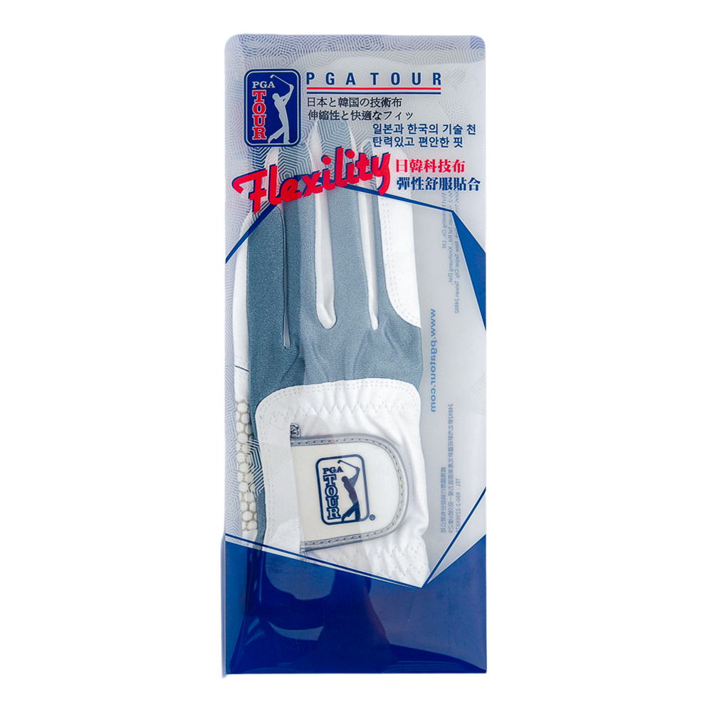 PGA男高爾夫彈性布防滑手套(白灰)