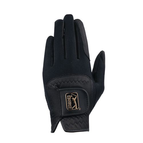 PGA メンズ ゴルフ 伸縮性布滑り止め手袋 (ブラック ゴールド)