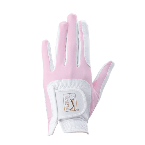 PGA女高爾夫彈性布防滑手套(白粉)