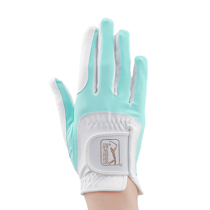 PGA レディース ゴルフ 伸縮性布滑り止め手袋 (白と緑)