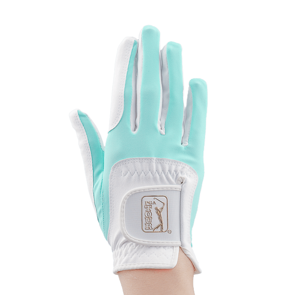PGA women's golf elastic cloth non-slip gloves (white and green)